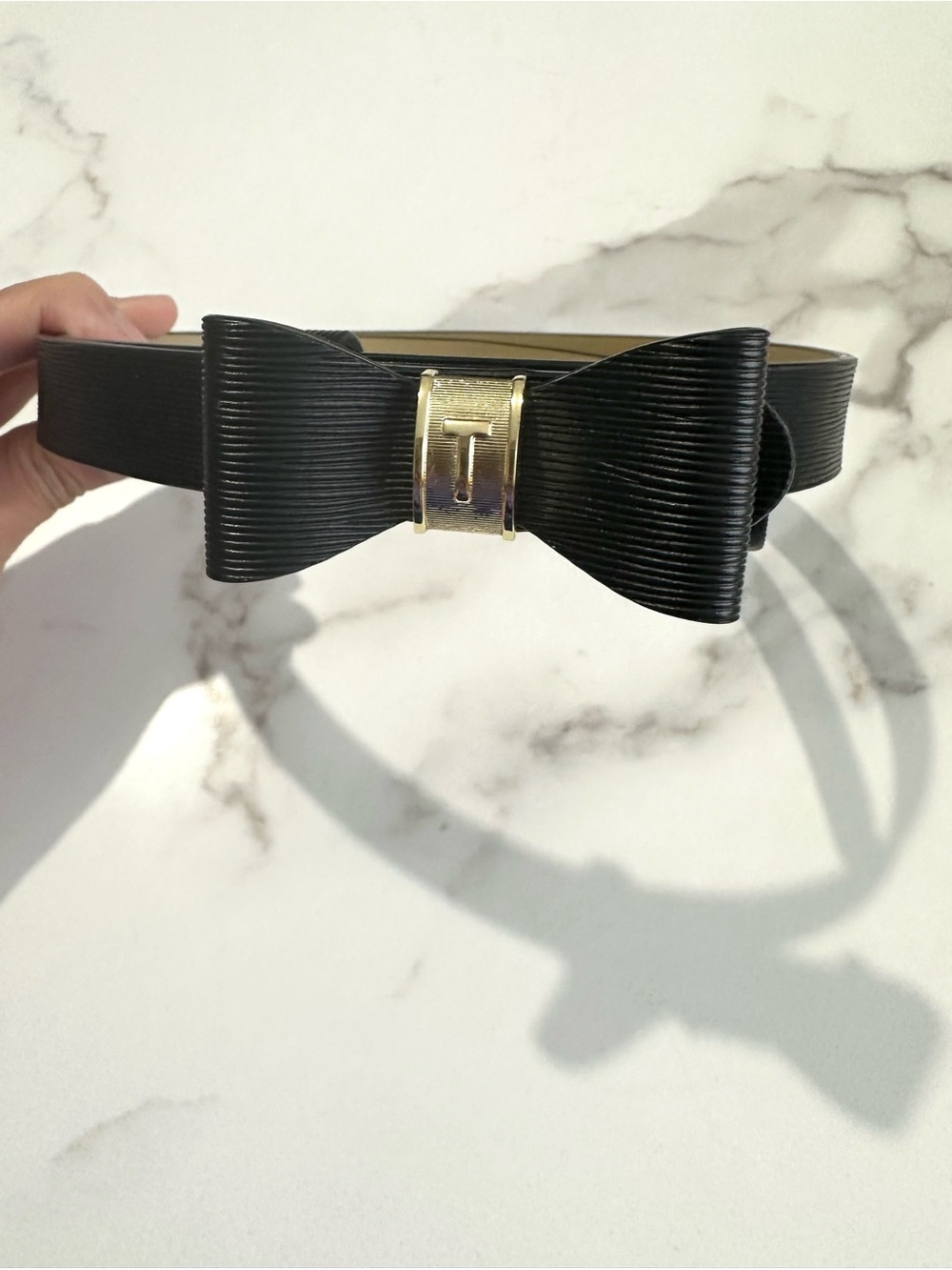 Ted Baker Leather Bow Waist Belt Gold Buckle Minimalist Twee Feminine Preppy